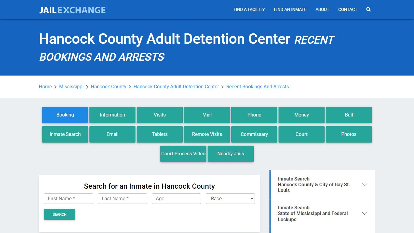 Hancock County Adult Detention Center MS Recent Arrests and Bookings